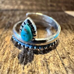 Native American Bipana Turquoise Ring, Genuine Sterling Silver & Turquoise Ston